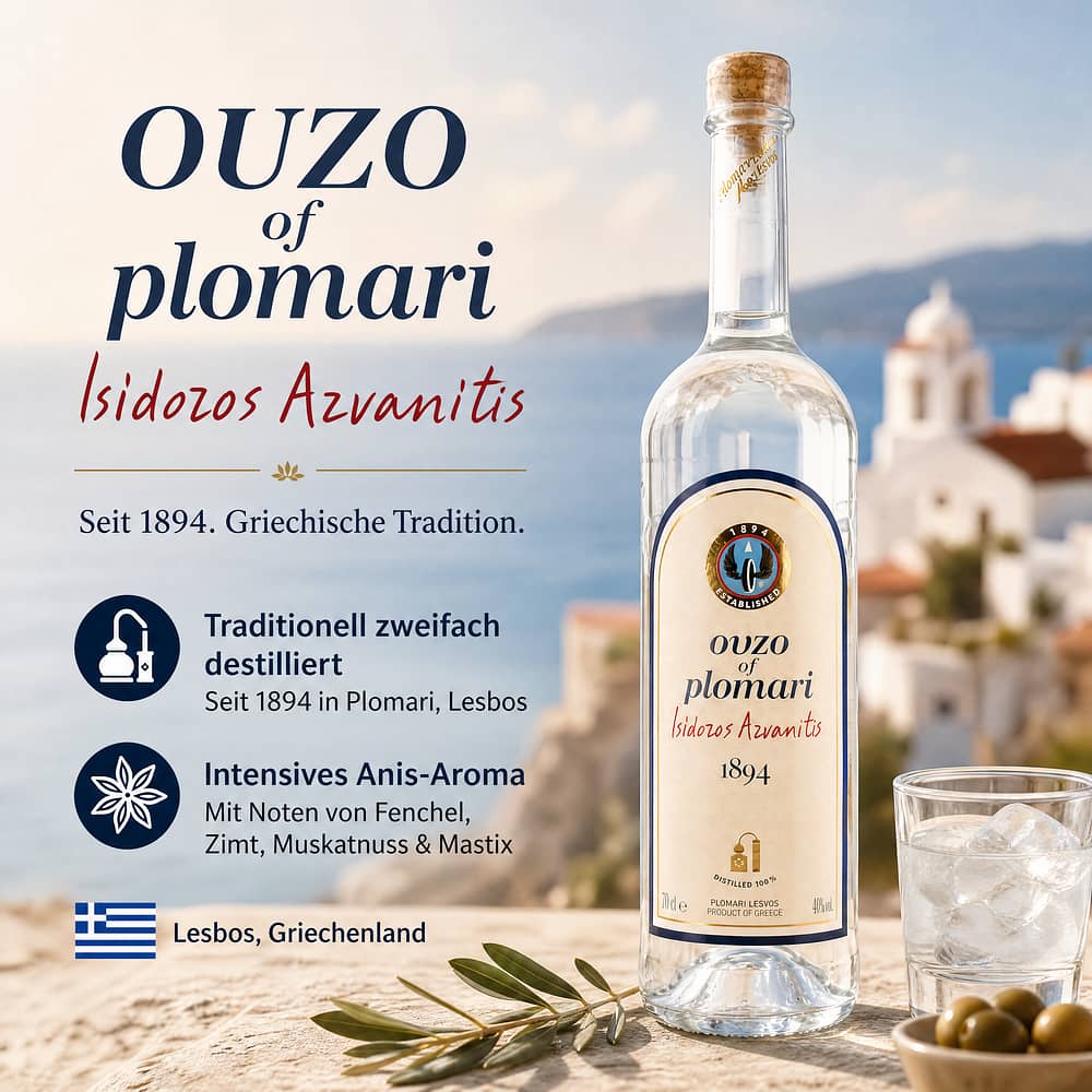 Plomari Ouzo of Plomari Isidozos Azvanitis 0,70 Liter/ 40.0% vol Produktbild