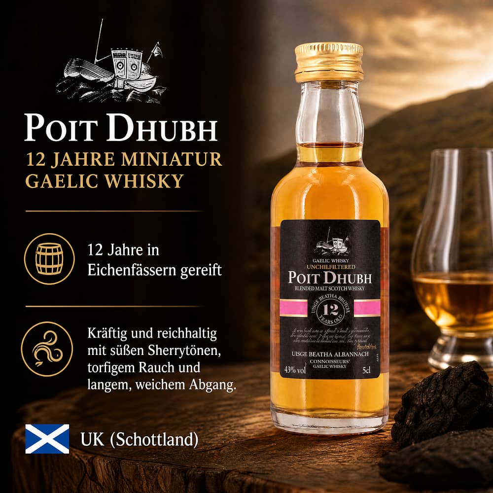 Poit Dhubh 12 Jahre Miniatur Gaelic Whisky 0,050 Liter/ 43.0% vol Produktbild