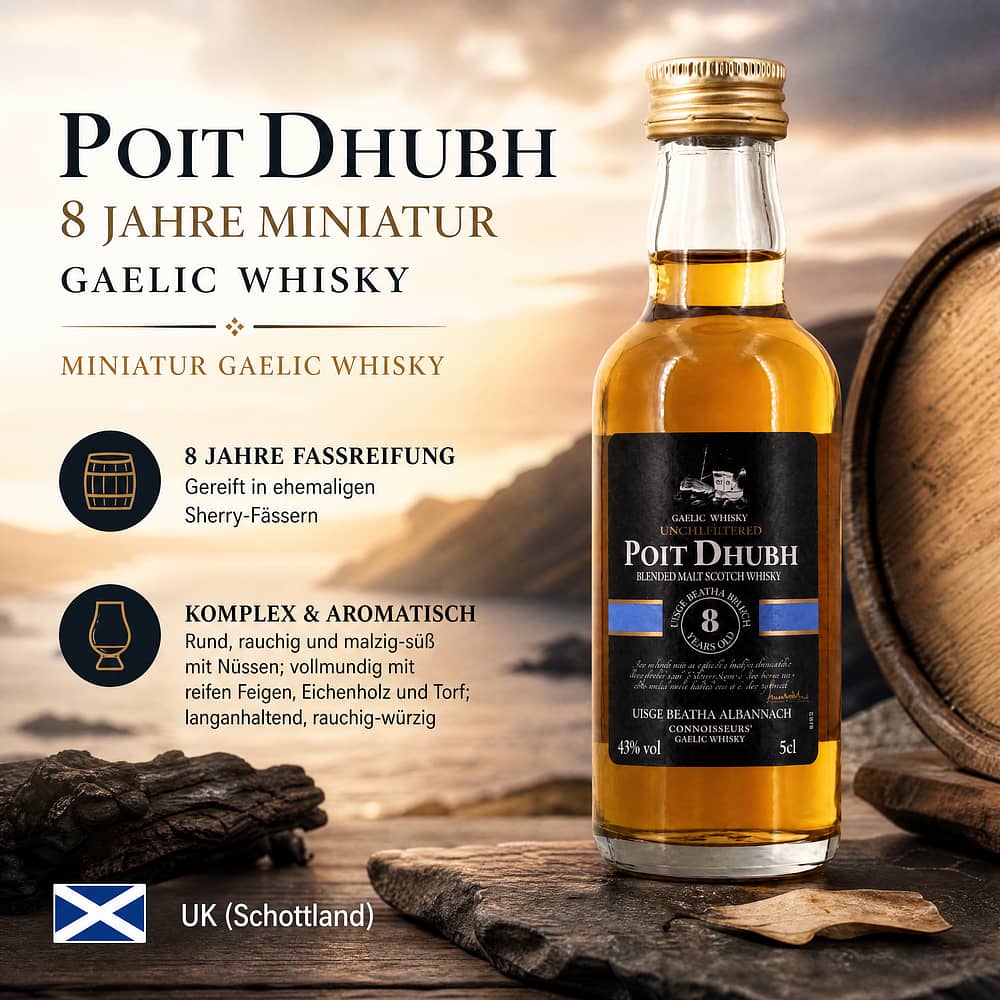 Poit Dhubh 8 Jahre Miniatur Gaelic Whisky 0,050 Liter/ 43.0% vol Produktbild