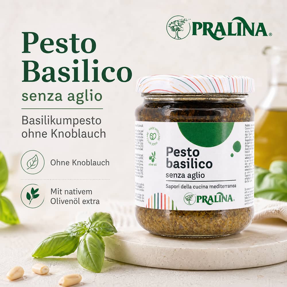 Pralina Pesto basilico Basilikumpesto ohne Knoblauch 180 Gramm Produktbild