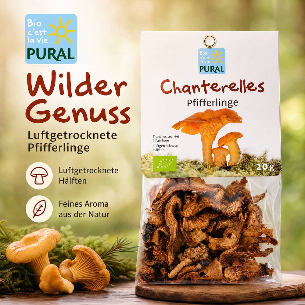 Pural Chanterelles Pfifferlinge Luftgetrocknete Hälften 20 Gramm Produktbild
