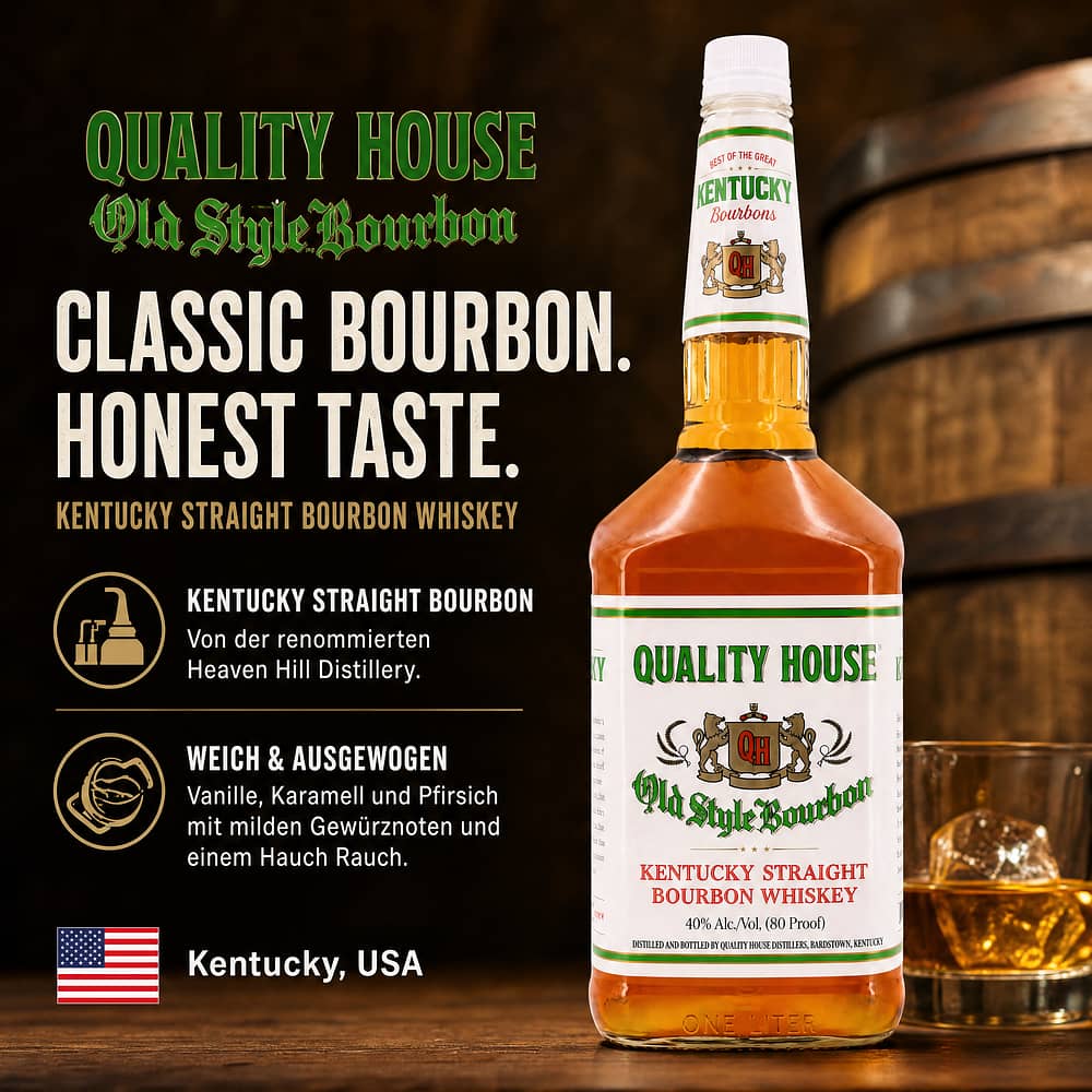 Quality House Old Style Bourbon  Kentucky Straight Whiskey 1 Liter/ 40.0% vol Produktbild