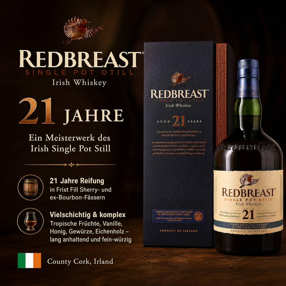 Redbreast 21 Jahre Single Pot Still Irish Whiskey 0,70 Liter/ 46.0% vol Produktbild