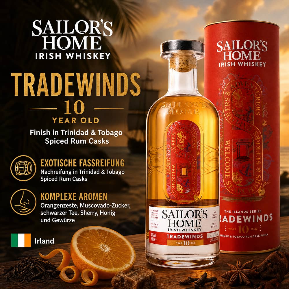 Sailor's Home Tradewinds 10 Jahre Finish in Trinidad & Tobago Spiced Rum Casks 0,70 Liter/ 43.0% vol Produktbild