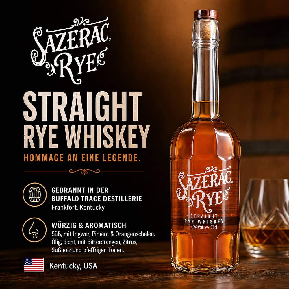 Sazerac Straight Rye Whiskey 0,70 Liter/ 45.0% vol Produktbild