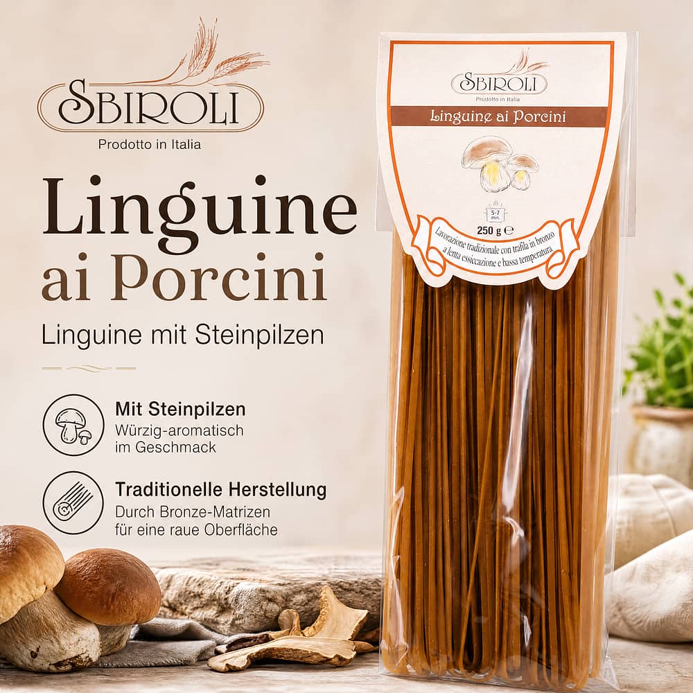 Sbiroli Linguine ai Porcini Linguine mit Steinpilzen 250 Gramm Produktbild
