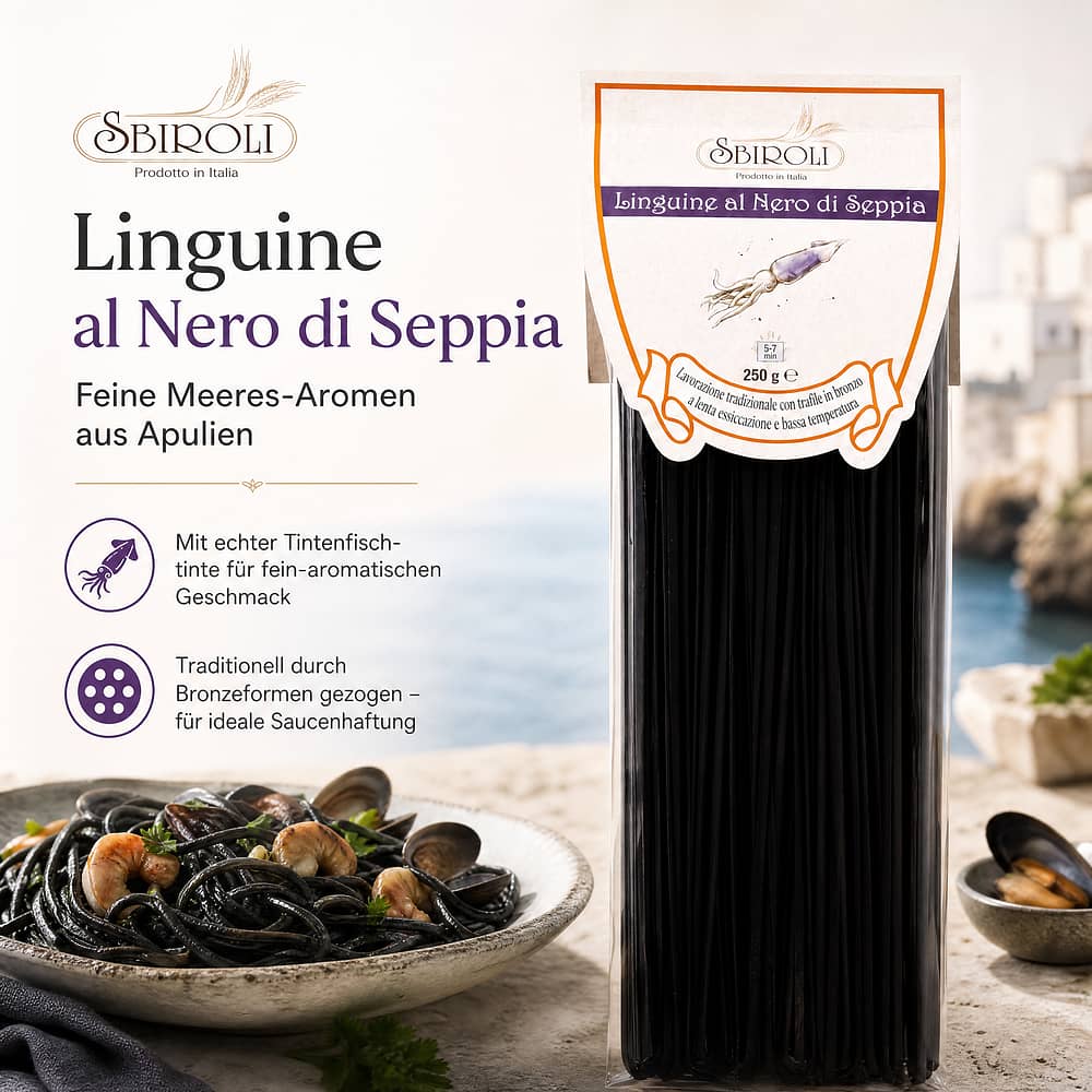 Sbiroli Linguine al Nero di Seppia Linguine mit Tintenfisch 250 Gramm Produktbild