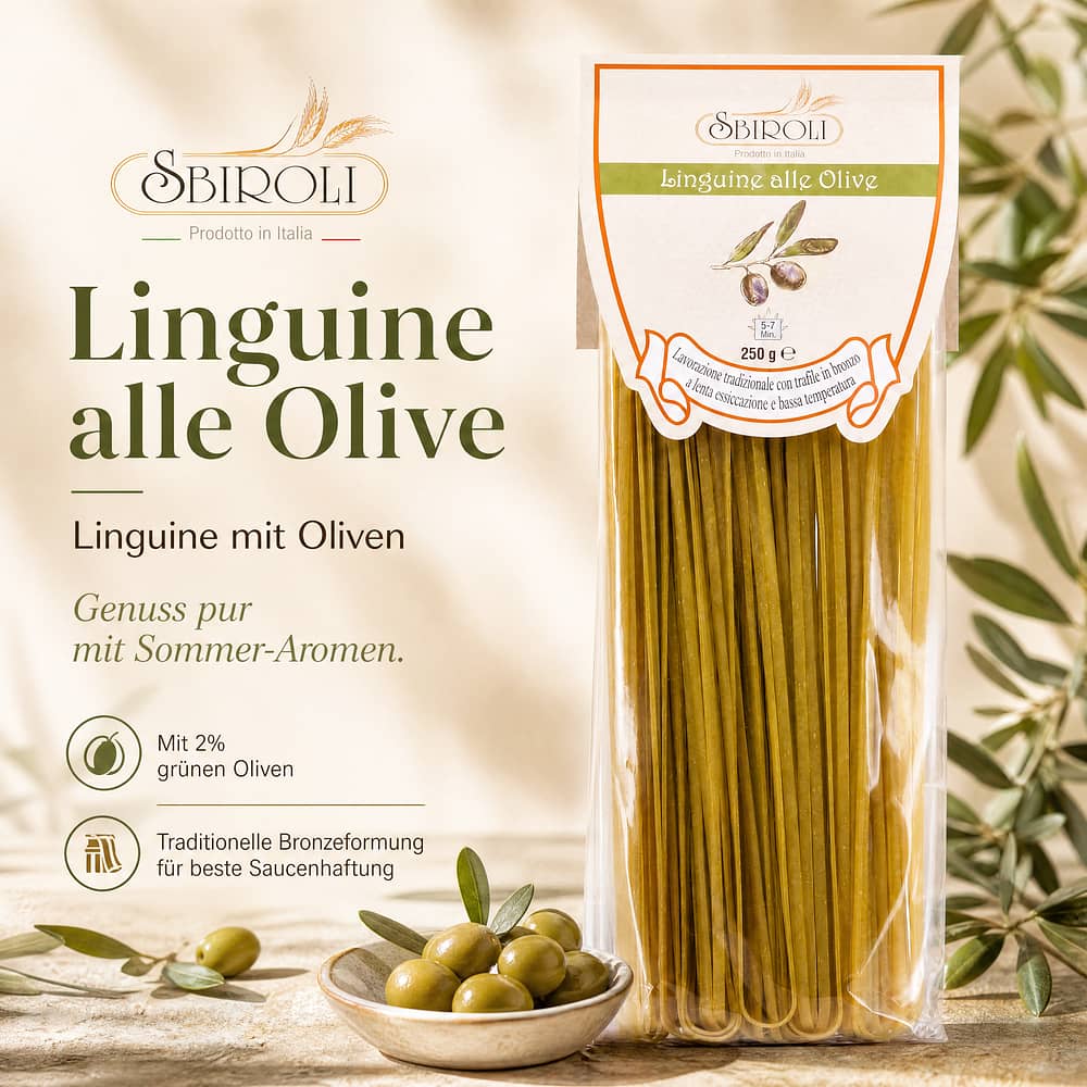 Sbiroli Linguine alle Olive Linguine mit Oliven 250 Gramm Produktbild