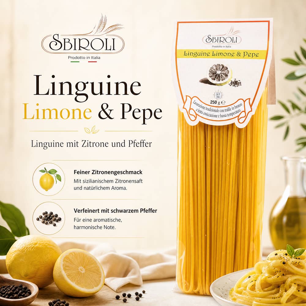 Sbiroli Linguine Limone & Pepe Linguine mit Zitrone und Pfeffer 250 Gramm Produktbild