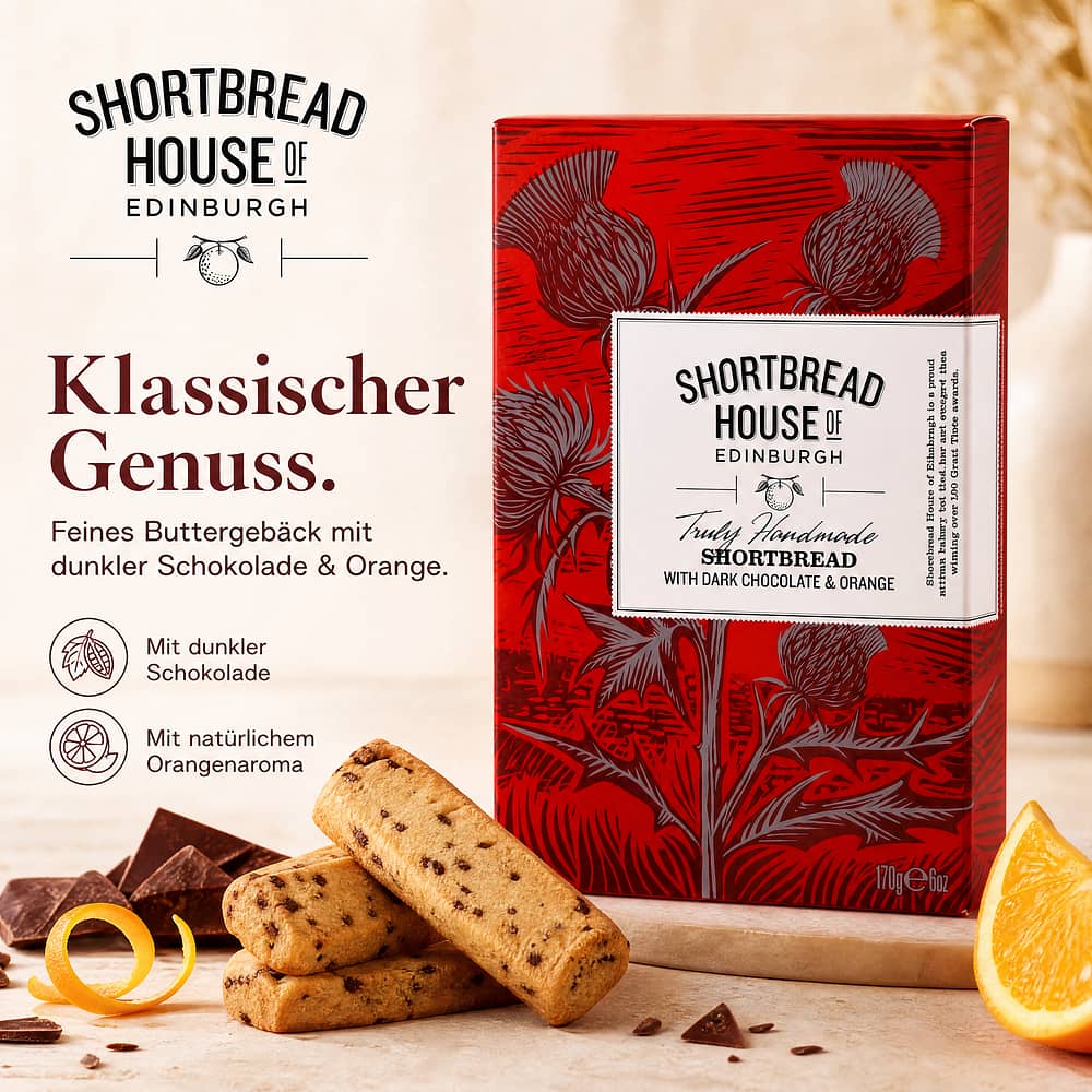 Shortbread House of Edinburgh Shortbread dark Chocolate & Orange Fingers Buttergebäck mit Schokolade und Orange 170 Gramm Produktbild