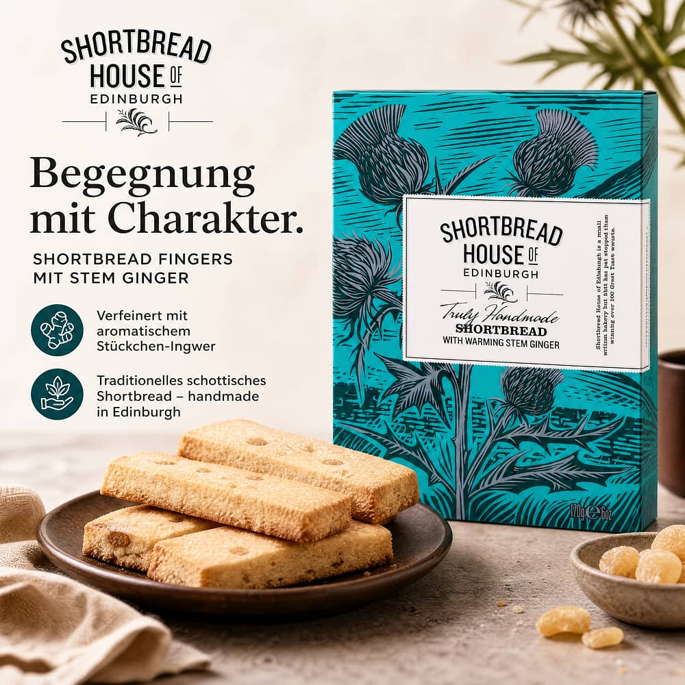 Shortbread House of Edinburgh Shortbread Stem Ginger Fingers 170 Gramm Produktbild