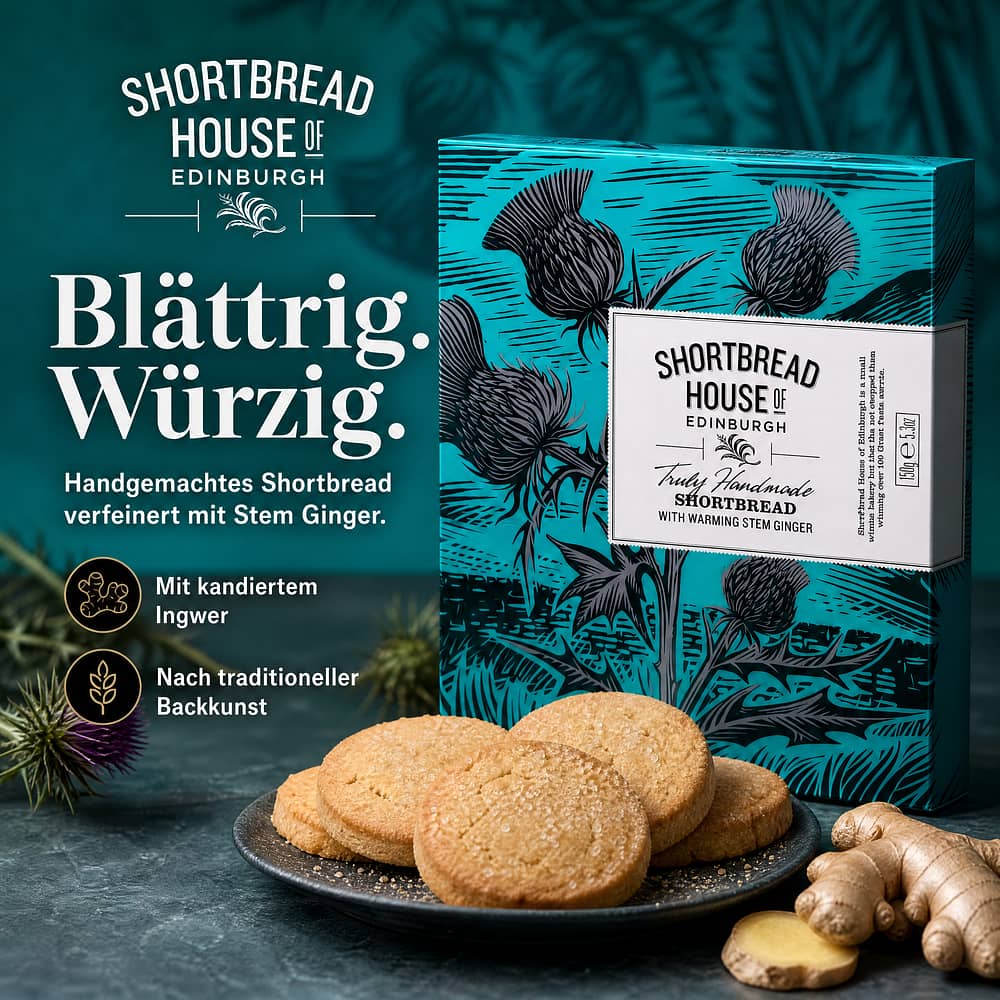 Shortbread House of Edinburgh Shortbread Stem Ginger Rounds 150 Gramm Produktbild