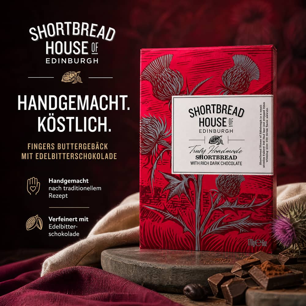 Shortbread House of Edinburgh Shortbread with rich dark Chocolate Fingers Buttergebäck mit Edelbitteschokolade 170 Gramm Produktbild