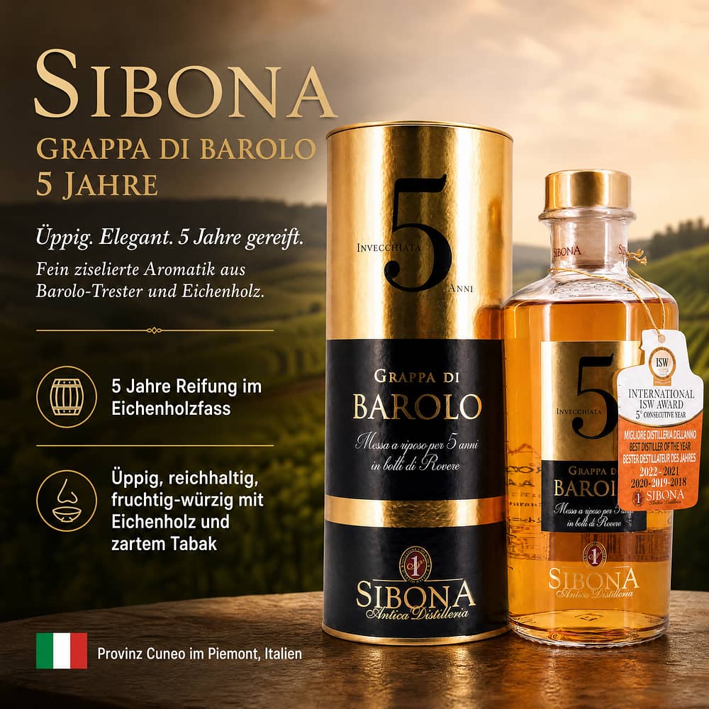 Sibona Grappa Di Barolo 5 Jahre 0,50 Liter/ 44.0% vol Produktbild
