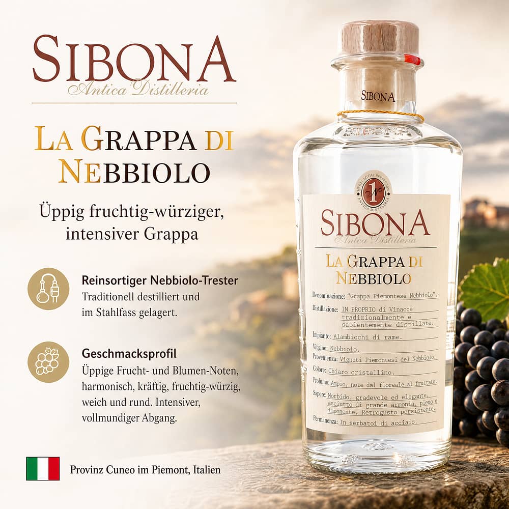 Sibona La Grappa Di Nebbiolo 0,50 Liter/ 40.0% vol Produktbild