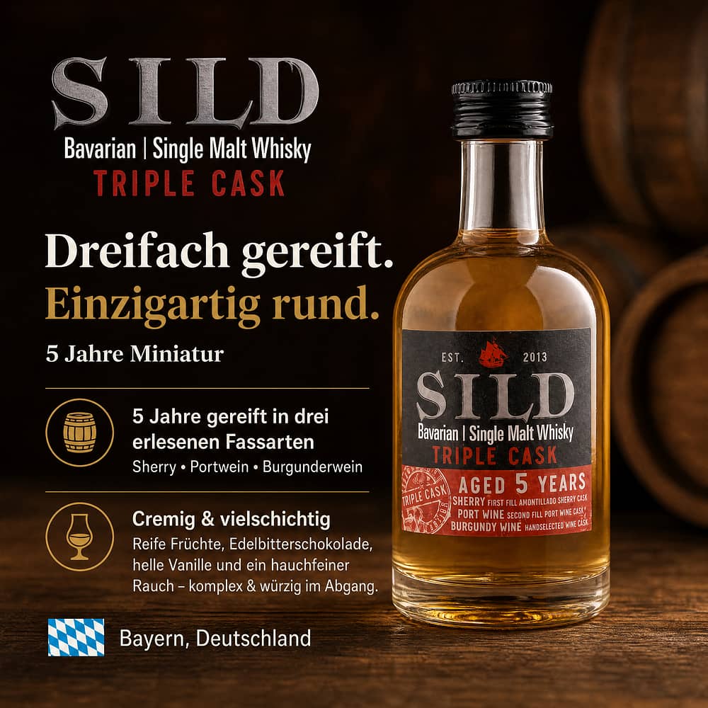 Sild Bavarian Single Malt Whisky Triple Cask 5 Jahre Miniatur 0,050 Liter/ 44.0% vol Produktbild