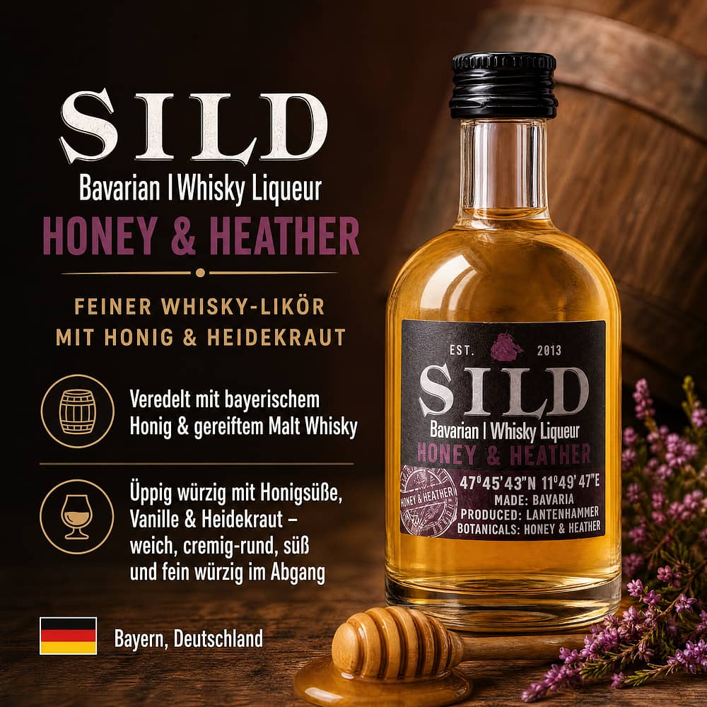 Sild Bavarian Whisky Liqueur Honey & Heather Miniatur 0,050 Liter/ 32.0% vol Produktbild