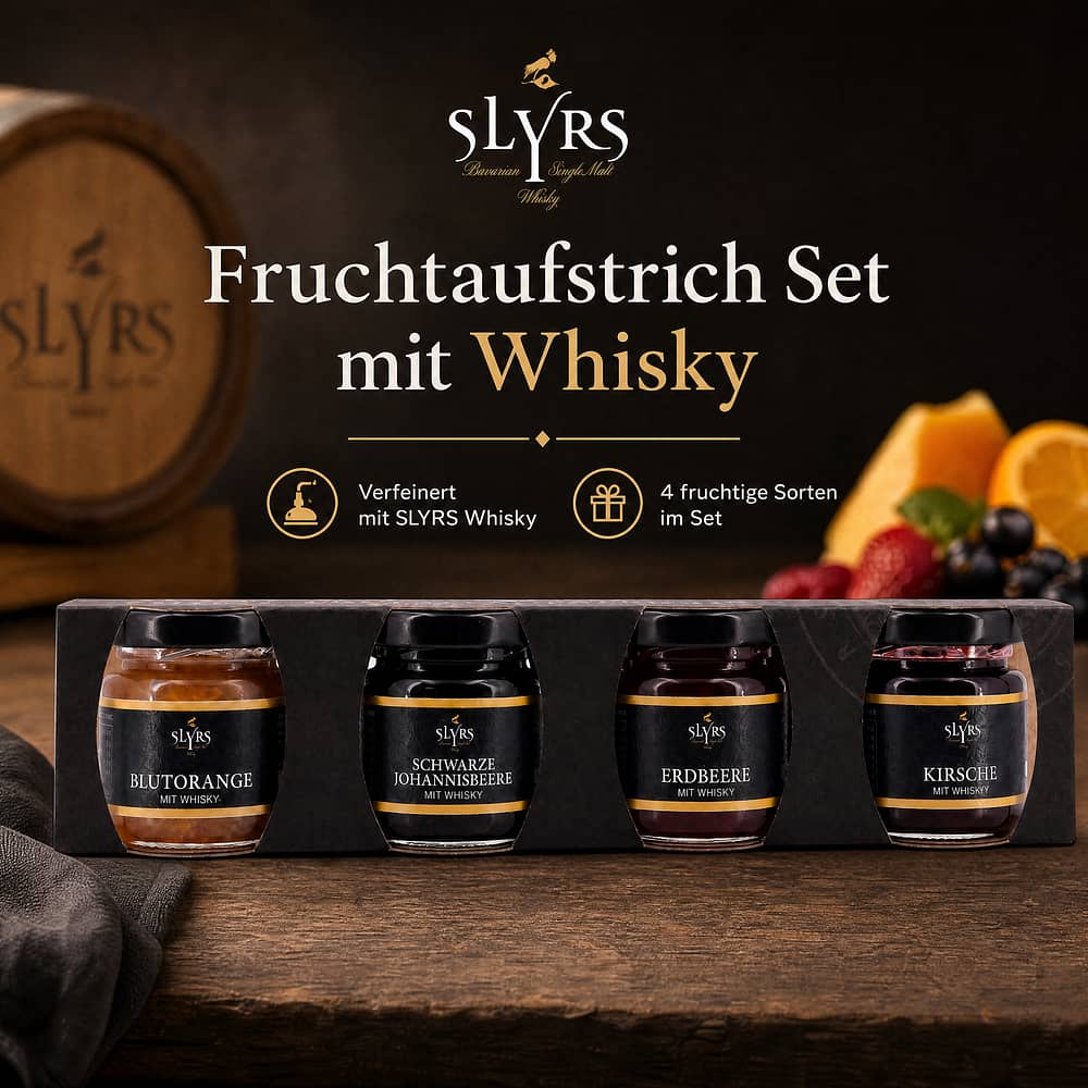 Slyrs Fruchtaufstrich-Set mit Alkohol 4 Sorten × 50 g 200 Gramm/ 7.0% vol Produktbild
