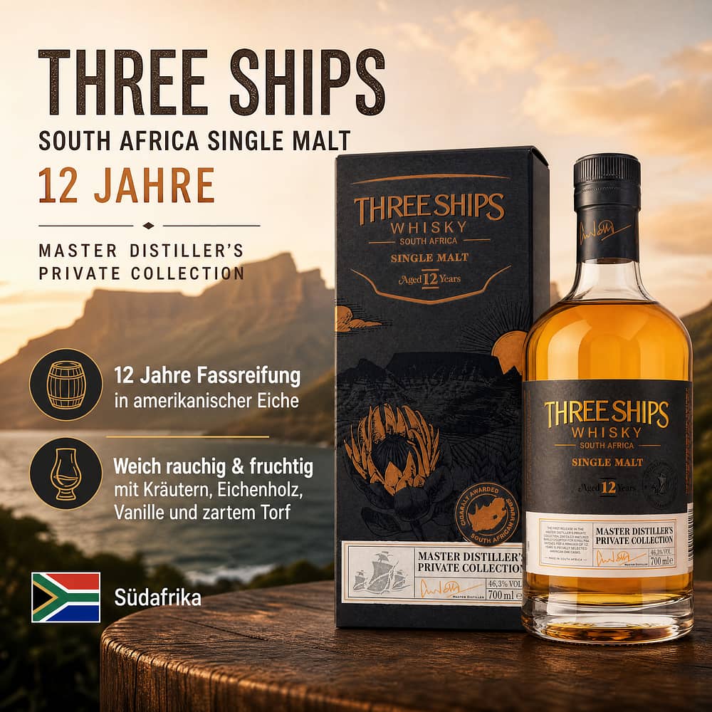Three Ships South Afrika Single Malt 12 Jahre 0,70 Liter/ 46.3% vol Produktbild