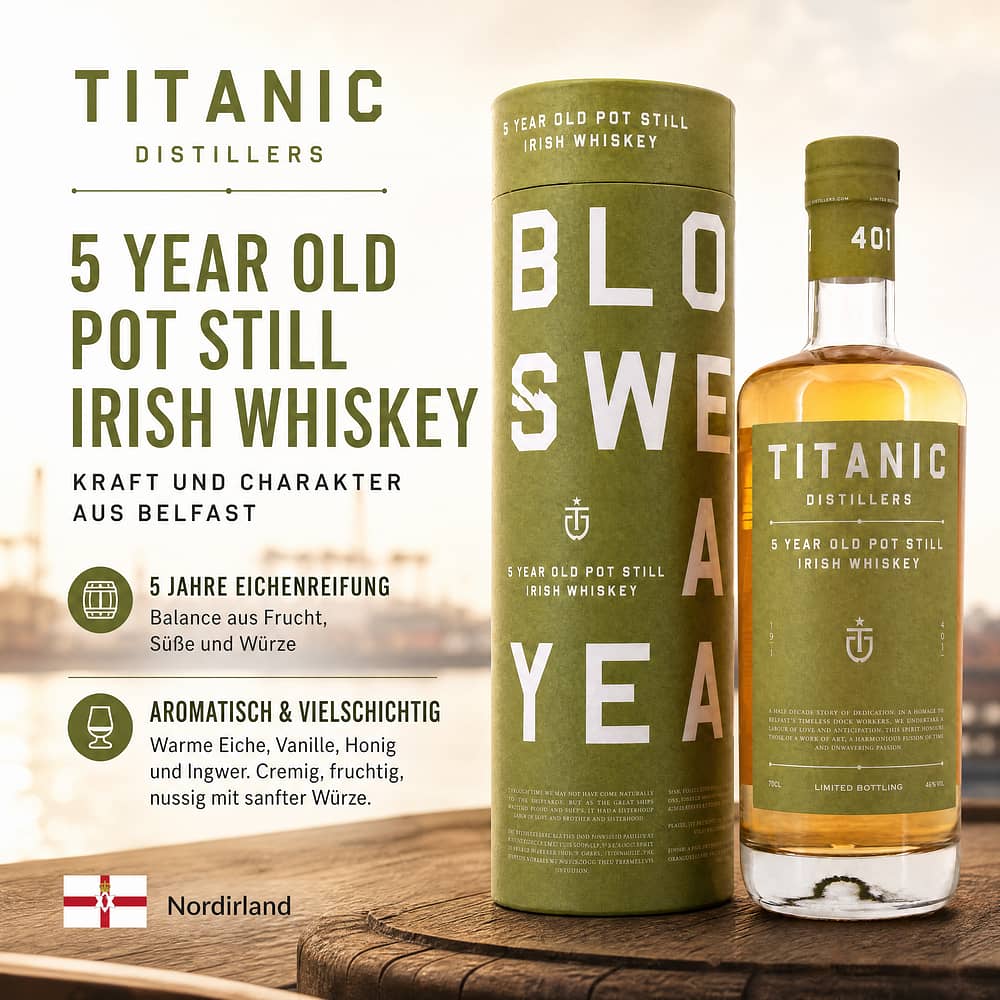 Titanic 5 Jahre Distillers Pot Still Irish Whiskey 0,70 Liter/ 46.0% vol Produktbild