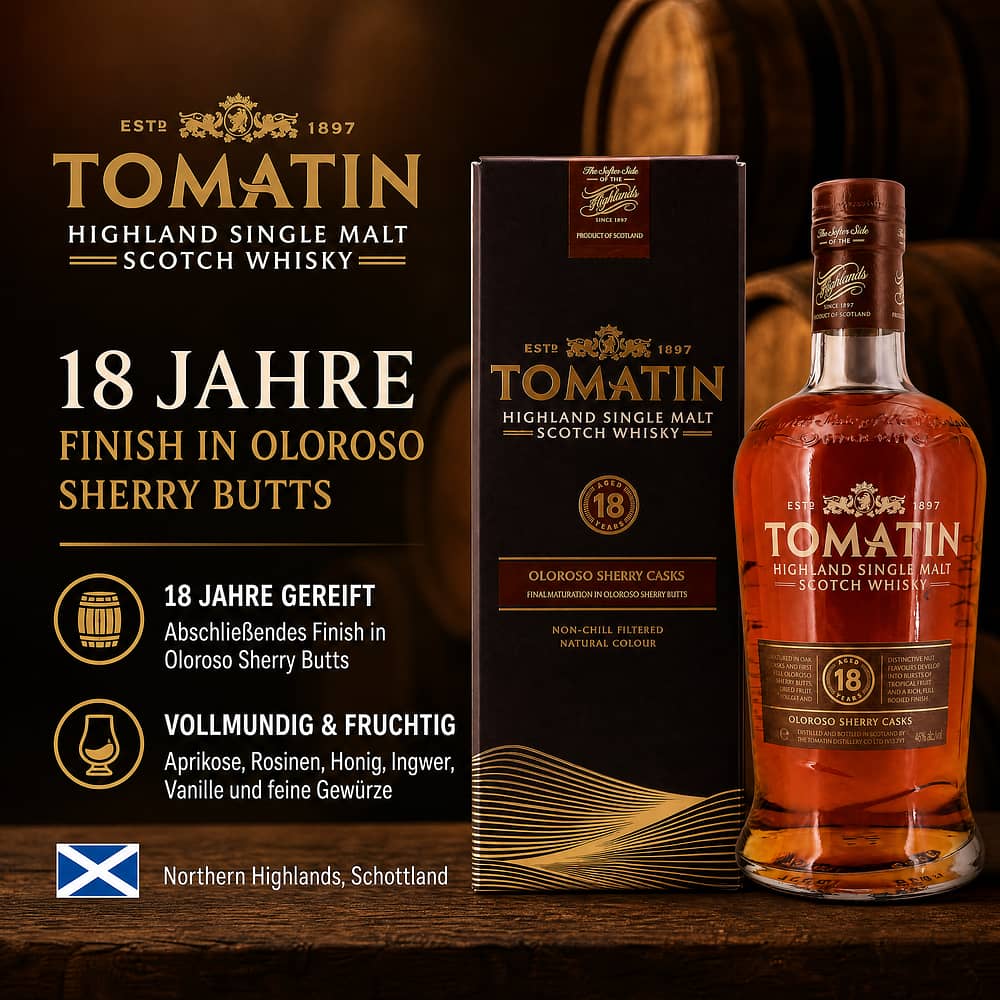 Tomatin 18 Jahre finish in Oloroso Sherry Butts 0,70 Liter/ 46.0% vol Produktbild