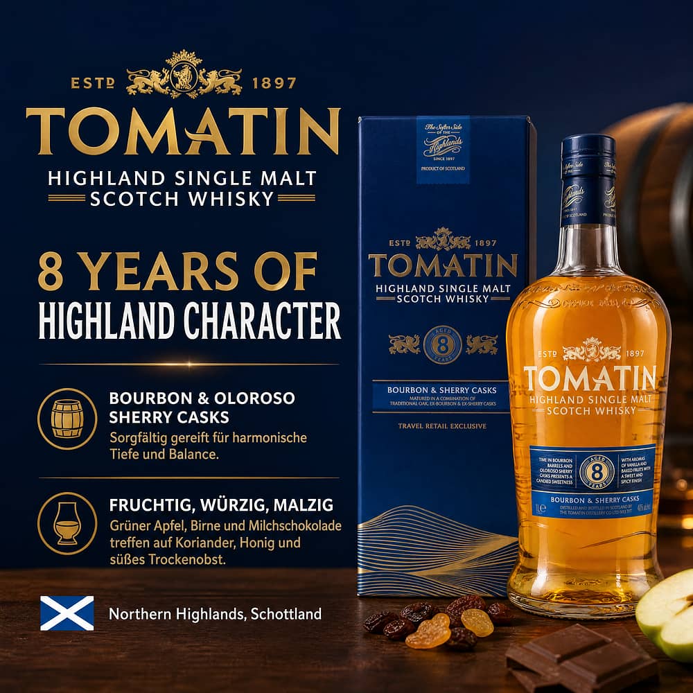 Tomatin 8 Jahre Bourbon & Oloroso Sherry Casks Literflasche 1 Liter/ 40.0% vol Produktbild