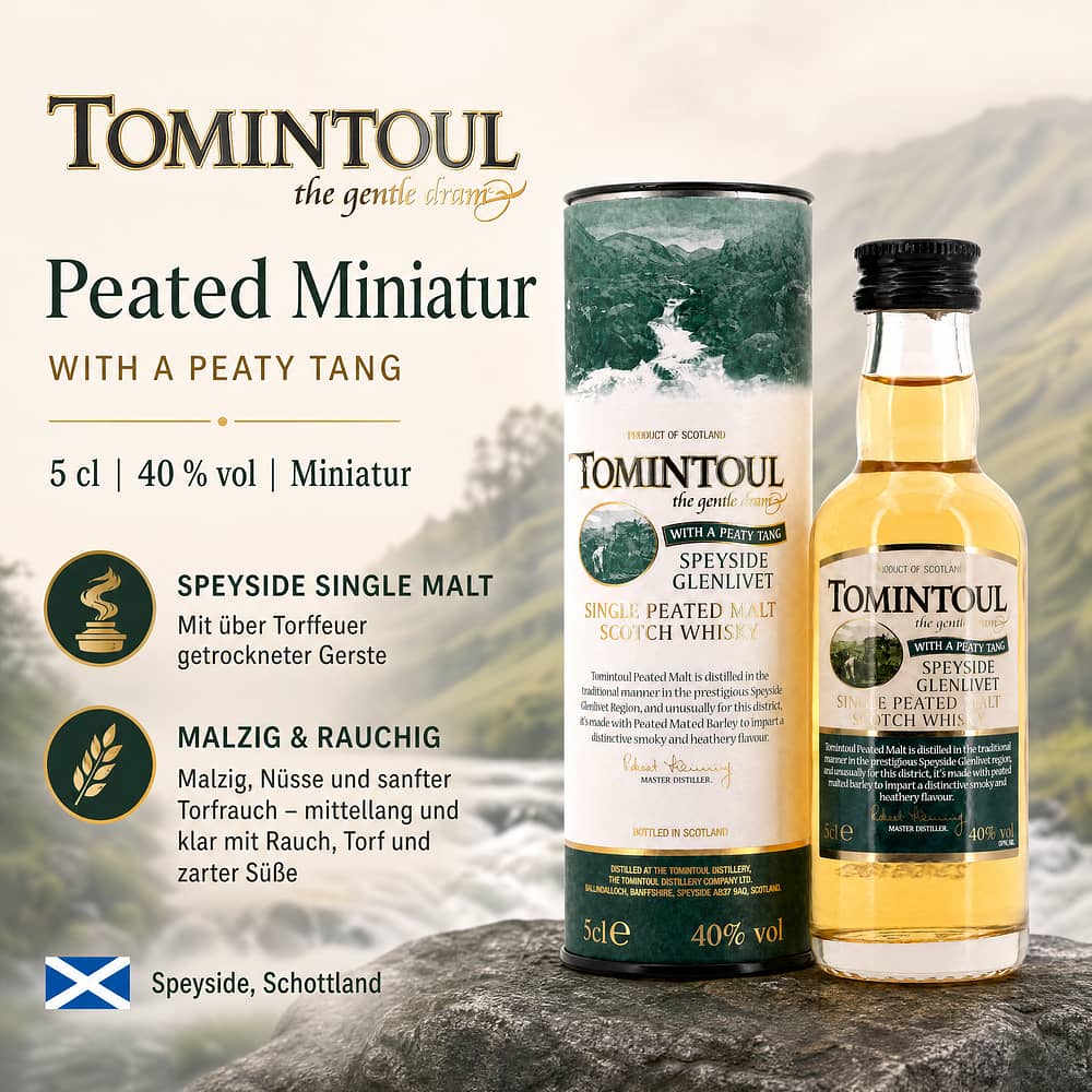 Tomintoul Peated Miniatur 0,050 Liter/ 40.0% vol Produktbild
