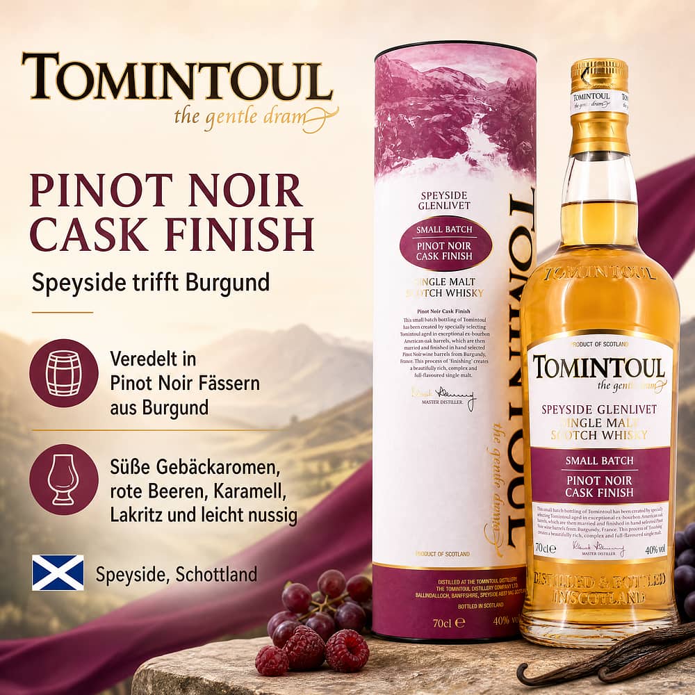 Tomintoul Pinot Noir Cask Finish 0,70 Liter/ 40.0% vol Produktbild