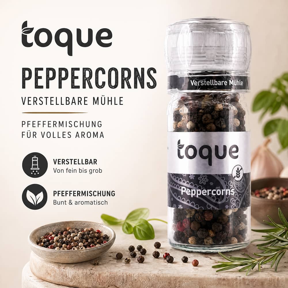 toque Peppercorns Verstellbare Mühle mit Pfeffermischung 45 Gramm Produktbild