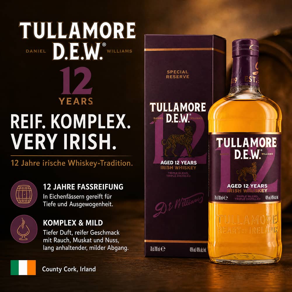 Tullamore Dew 12 Jahre 0,70 Liter/ 40.0% vol Produktbild