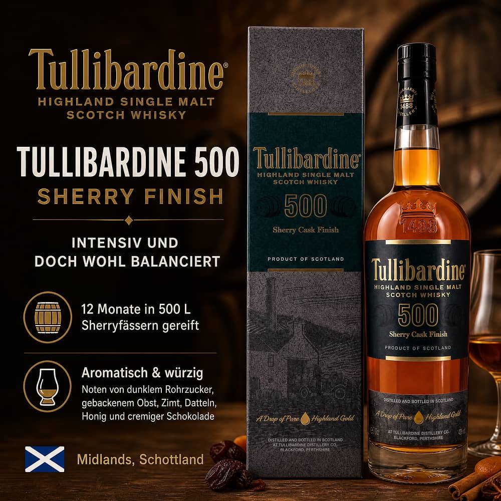 Tullibardine 500 Sherry finish 0,70 Liter/ 43.0% vol Produktbild