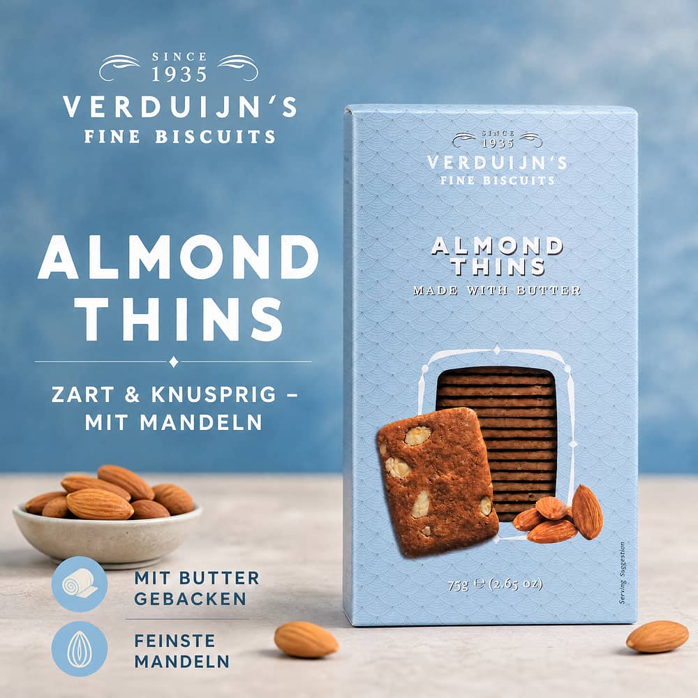 Verduijn's Almond Thins Buttergebäck mit Mandeln 75 Gramm Produktbild