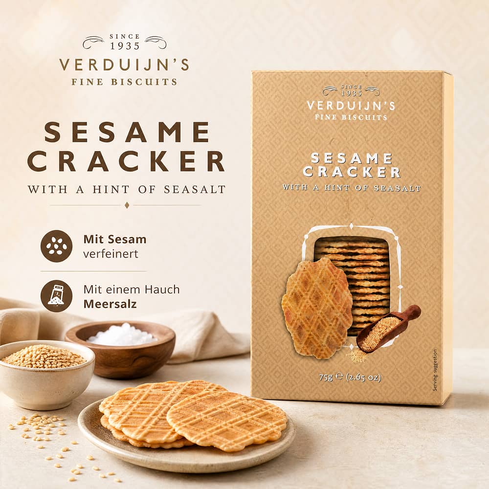 Verduijn's Sesame Cracker Waffeln mir Sesam und Meersalz 75 Gramm Produktbild