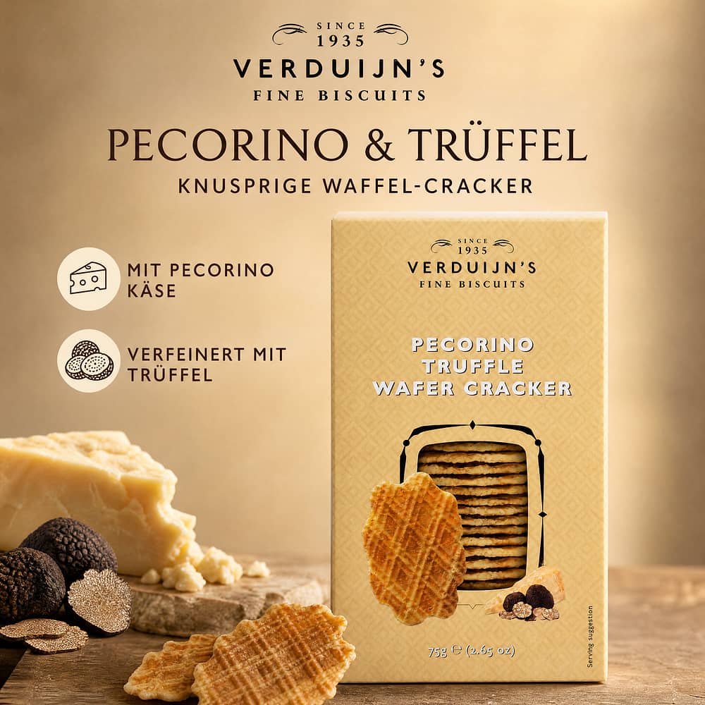 Verduijn's Pecorino Truffle Wafer Cracker Waffeln mit Pecorino-Käse und Trüffel 75 Gramm Produktbild