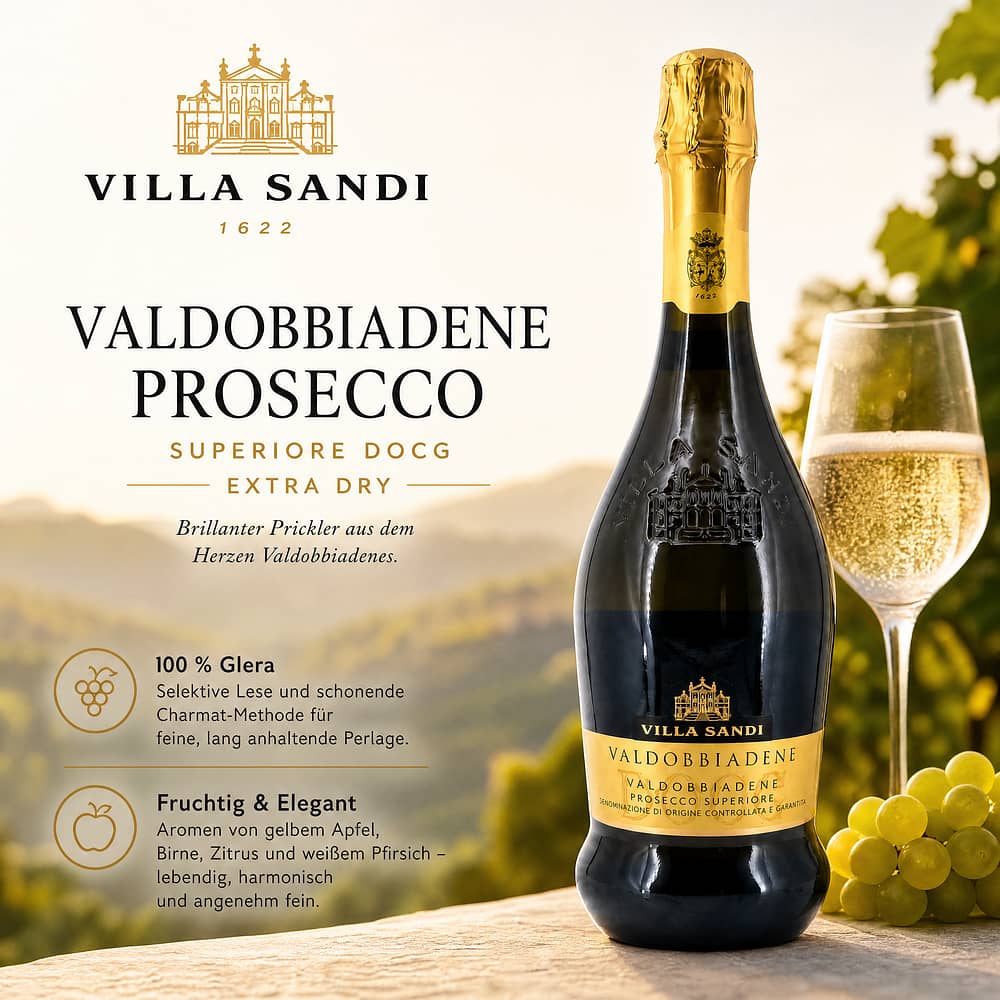 Villa Sandi Prosecco Valdobbiadene Superiore Spumante DOCG Extra Dry 0,750 Liter/ 11.0% vol Produktbild
