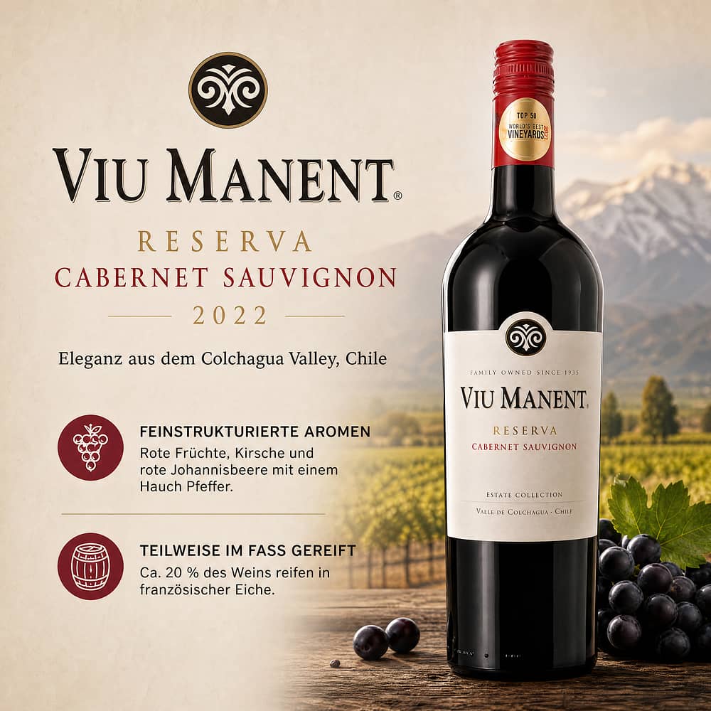Viu Manent Reserva Cabernet Sauvignon 2022 0,750 Liter/ 13.5% vol Produktbild