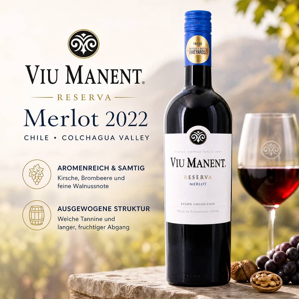 Viu Manent Reserva Merlot 2022 0,750 Liter/ 13.5% vol Produktbild