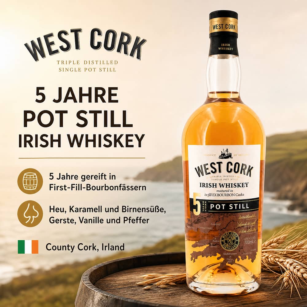 West Cork 5 Jahre  Pot Still Whiskey 0,70 Liter/ 43.0% vol Produktbild