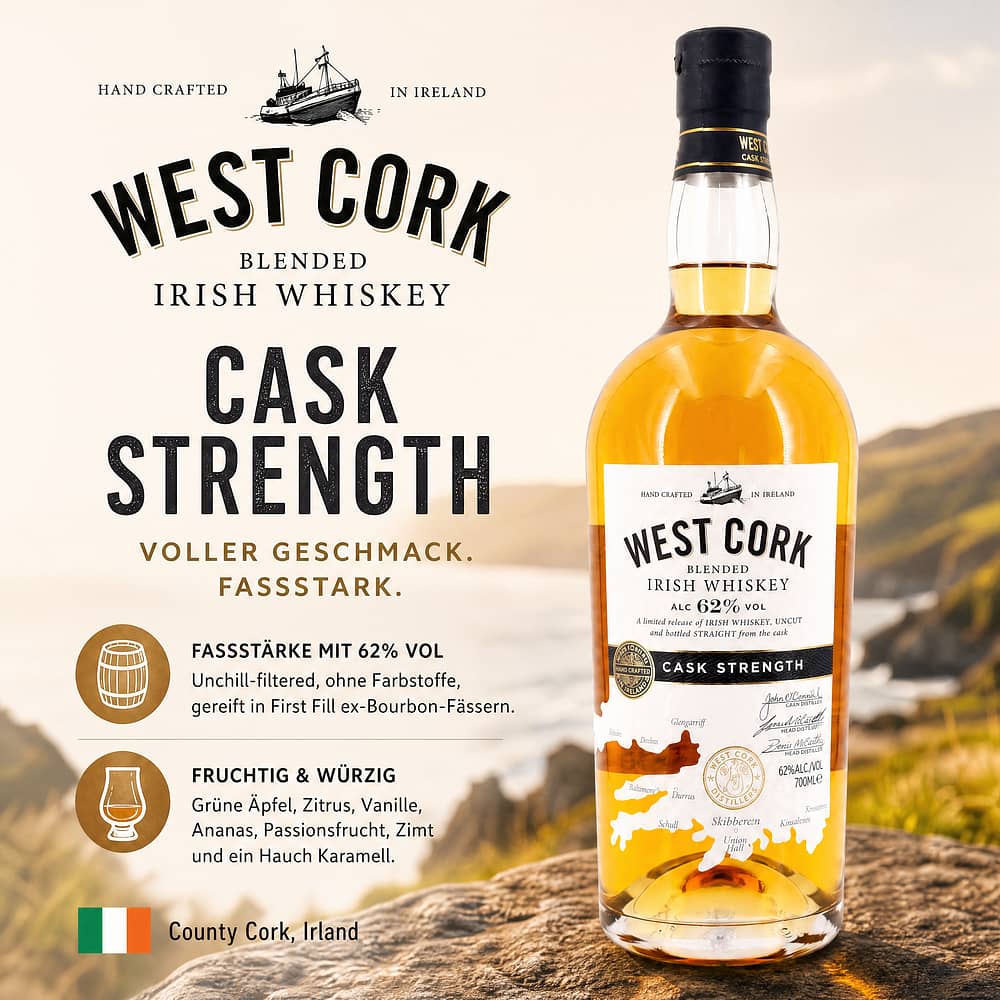 West Cork Cask Strength Irish Whiskey 0,70 Liter/ 62.0% vol Produktbild