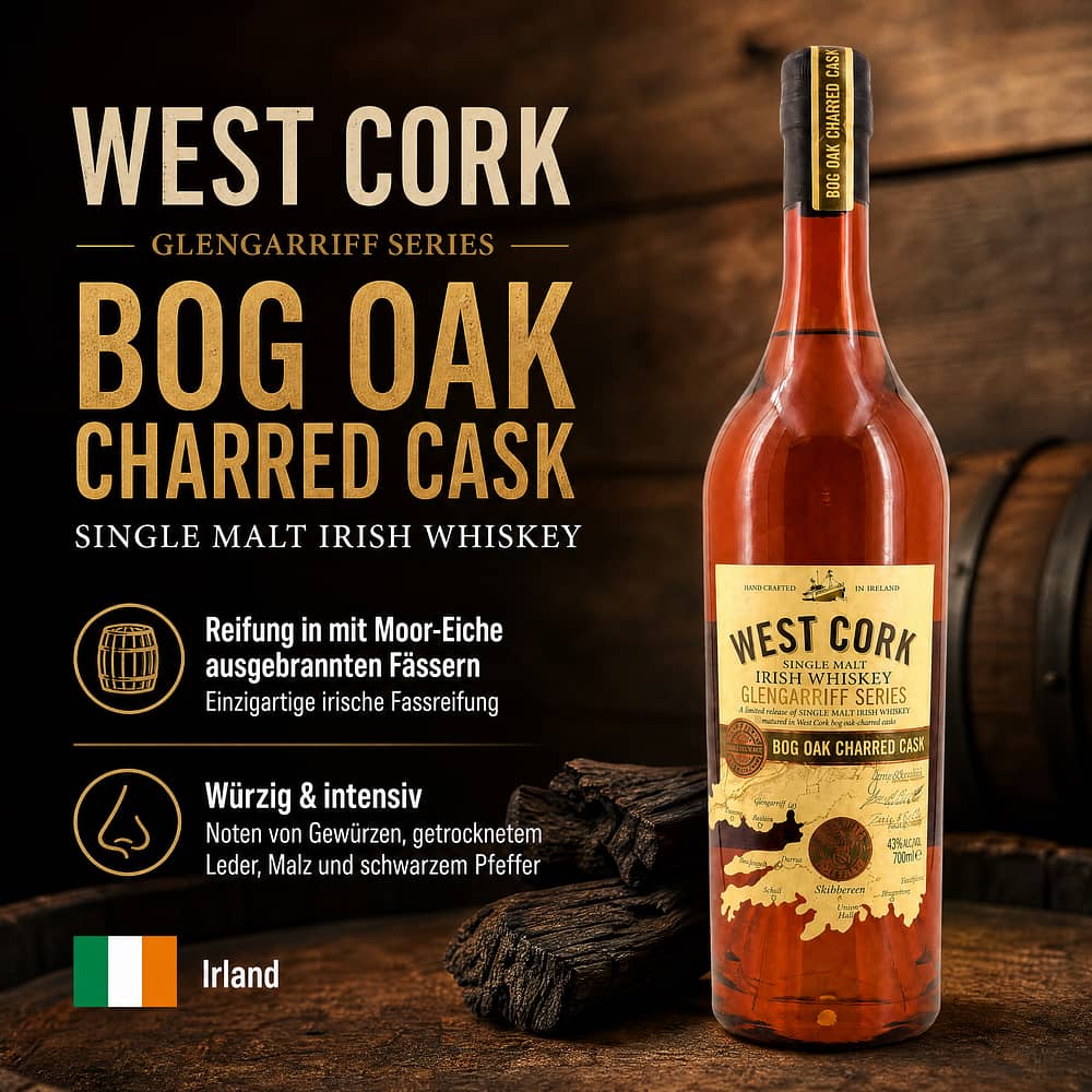 West Cork Glengarriff Series Bog Oak Charred Cask 0,70 Liter/ 43.0% vol Produktbild