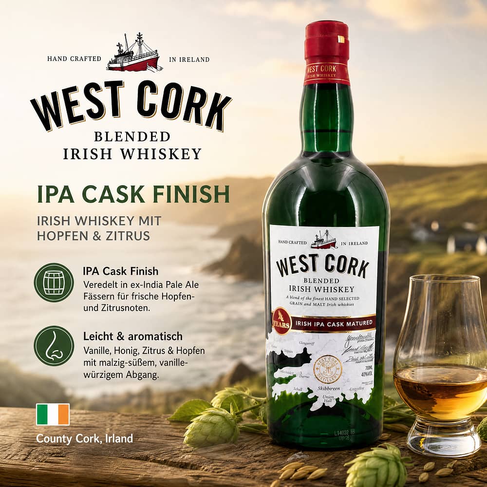 West Cork IPA Cask Finish 0,70 Liter/ 40.0% vol Produktbild