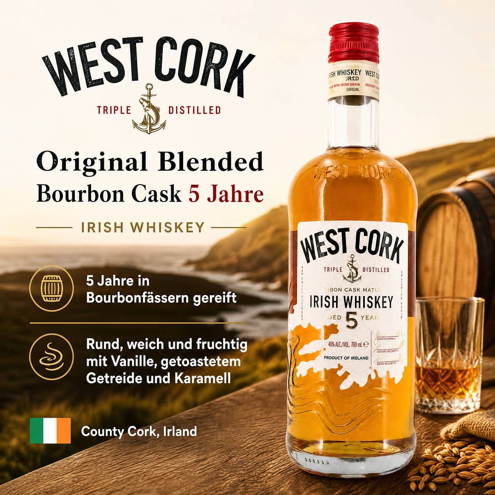 West Cork Original Blended Bourbon Cask 5 Jahre 0,70 Liter/ 40.0% vol Produktbild