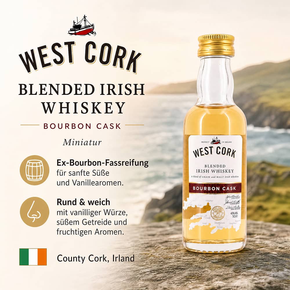 West Cork Original Blended Bourbon Cask Miniatur 0,050 Liter/ 40.0% vol Produktbild
