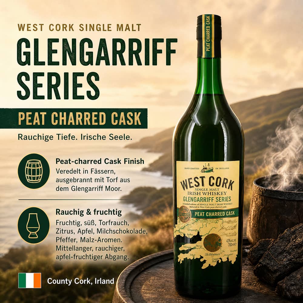 West Cork Single Malt Glengarriff Series Peat Charred Cask 0,70 Liter/ 43.0% vol Produktbild