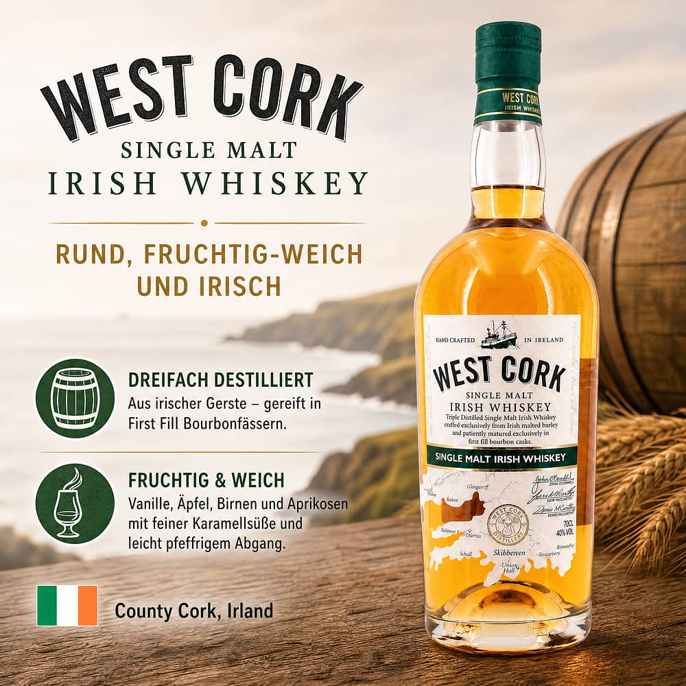 West Cork Single Malt Irish Whiskey 0,70 Liter/ 40.0% vol Produktbild