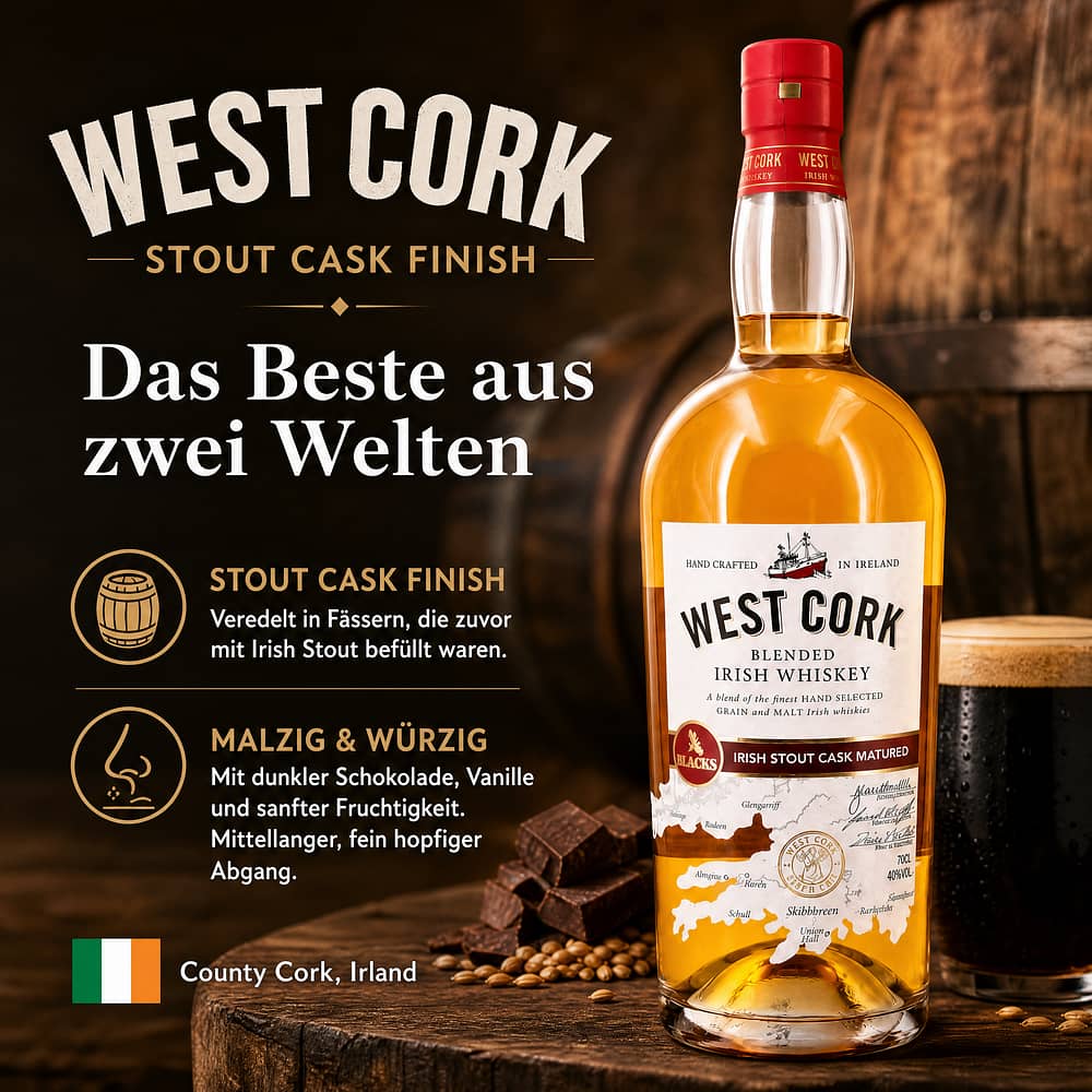 West Cork Stout Cask Finish 0,70 Liter/ 40.0% vol Produktbild