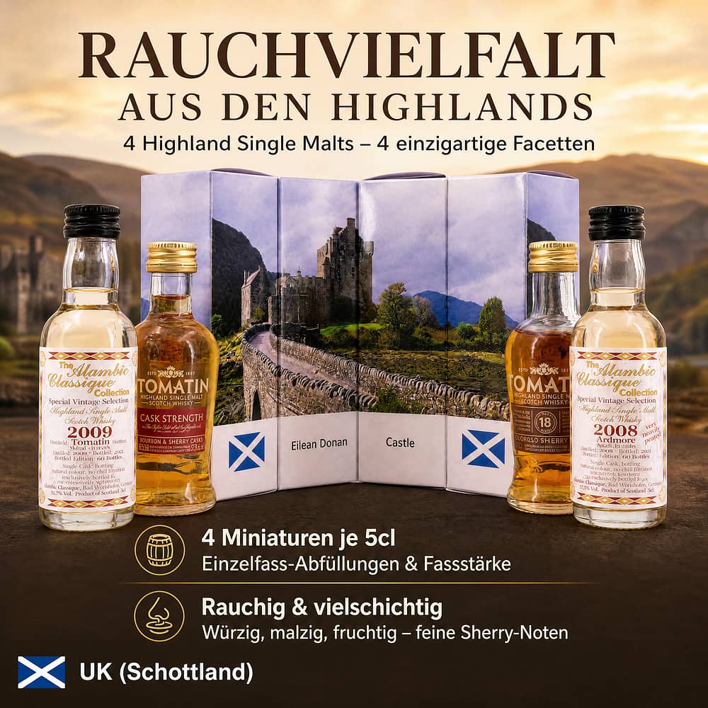 whiskyworld Miniaturen-Set II Motiv Eilean Donan Castle 4 Miniaturen je 5cl 0,20 Liter/ 53.2% vol Produktbild
