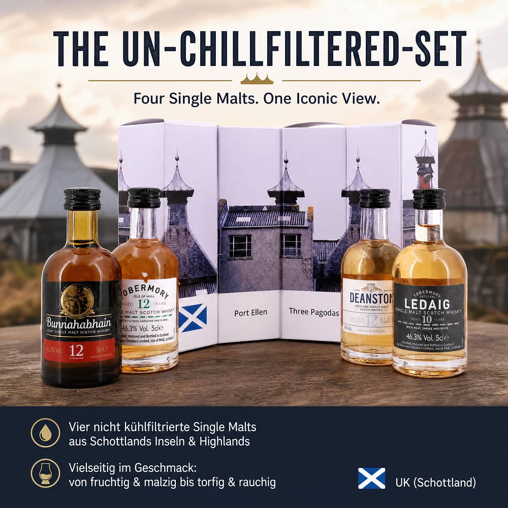 whiskyworld Miniaturen-Set Motiv "Three Pagodas" The Un-chillfiltered-Set 0,20 Liter/ 46.3% vol Produktbild