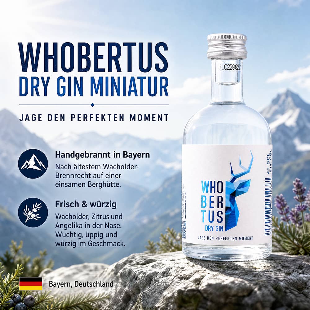 WHOBERTUS Dry Gin Miniatur 0,050 Liter/ 42.0% vol Produktbild