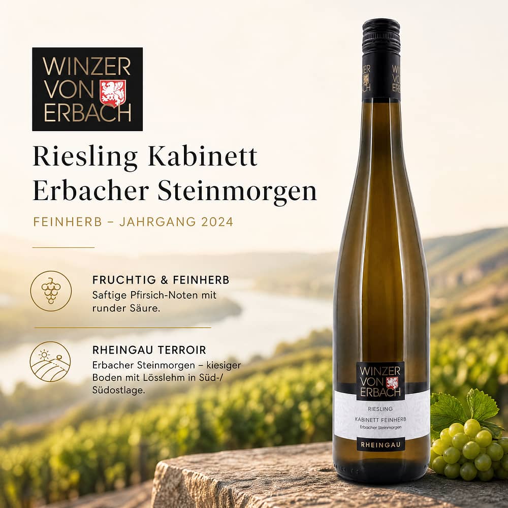Winzer von Erbach EG Riesling Kabinett Erbacher Steinmorgen feinherb Jahrgang 2024 0,750 Liter/ 9.5% vol Produktbild